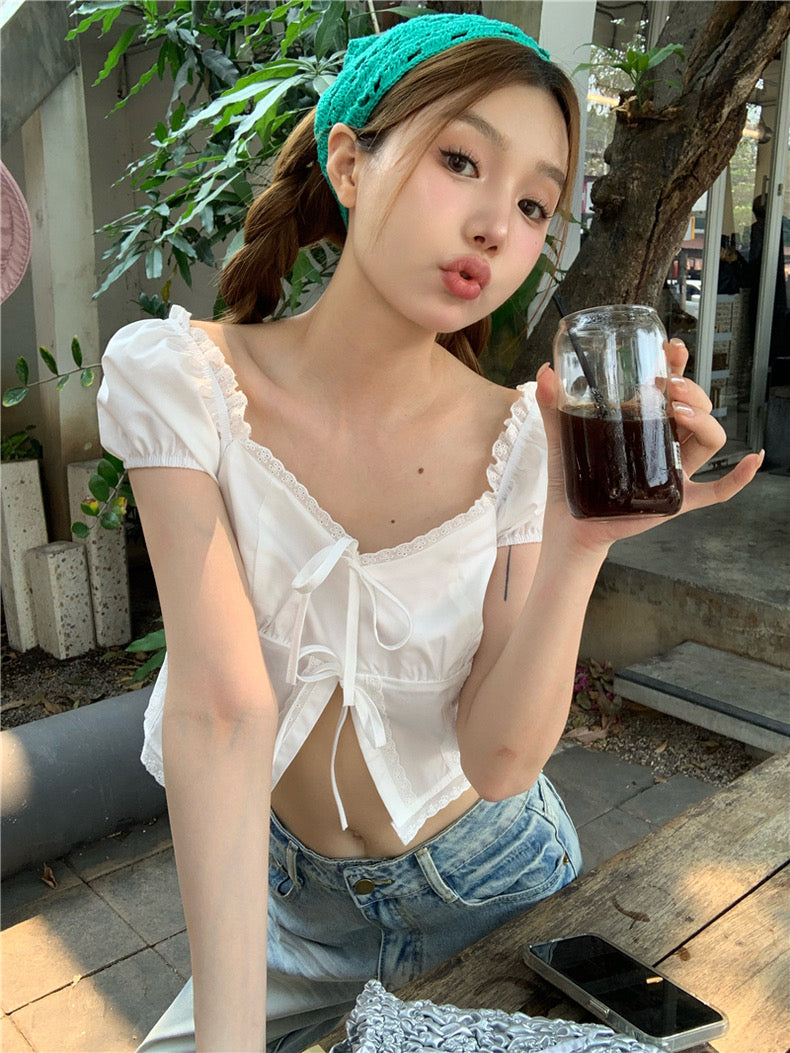 Knot Button White Top