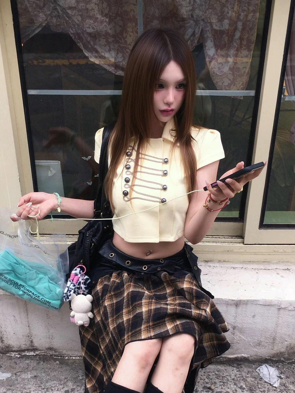 Button Pastel Yellow Crop Top