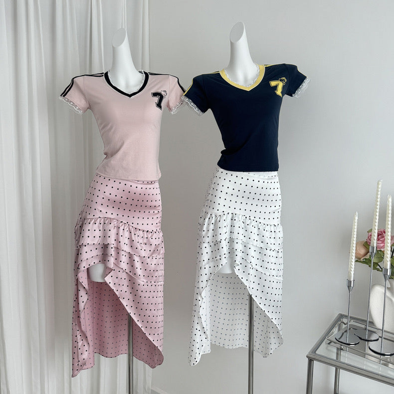 Unequal Polka Dot Silk Skirt