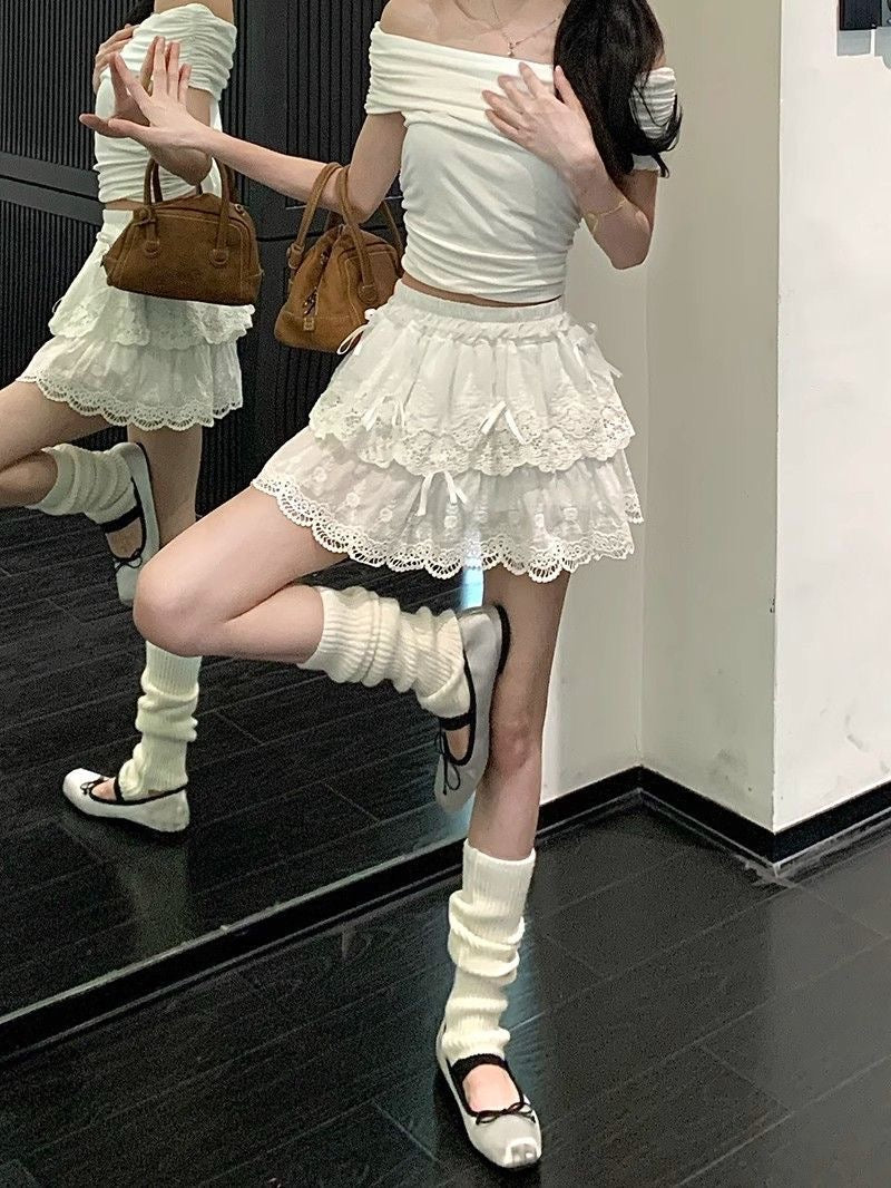High Waist White Skirt