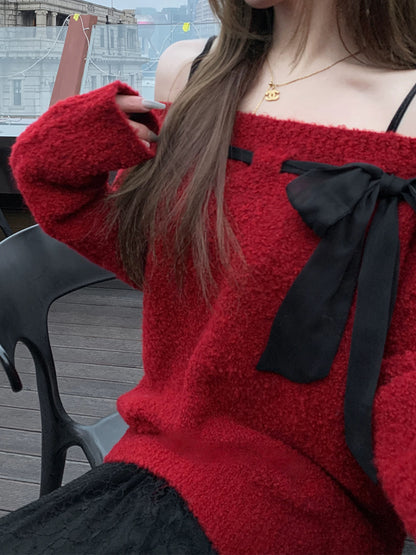 Off Shoulder Long Sleeve Knitted Top