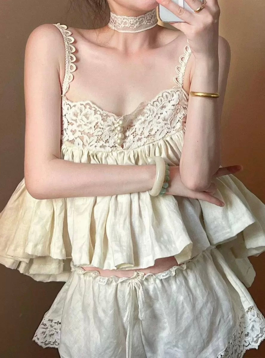 Lace Strap Homewear Two Pieces Set Pyjamas