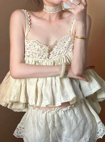 Lace Strap Homewear Two Pieces Set Pyjamas