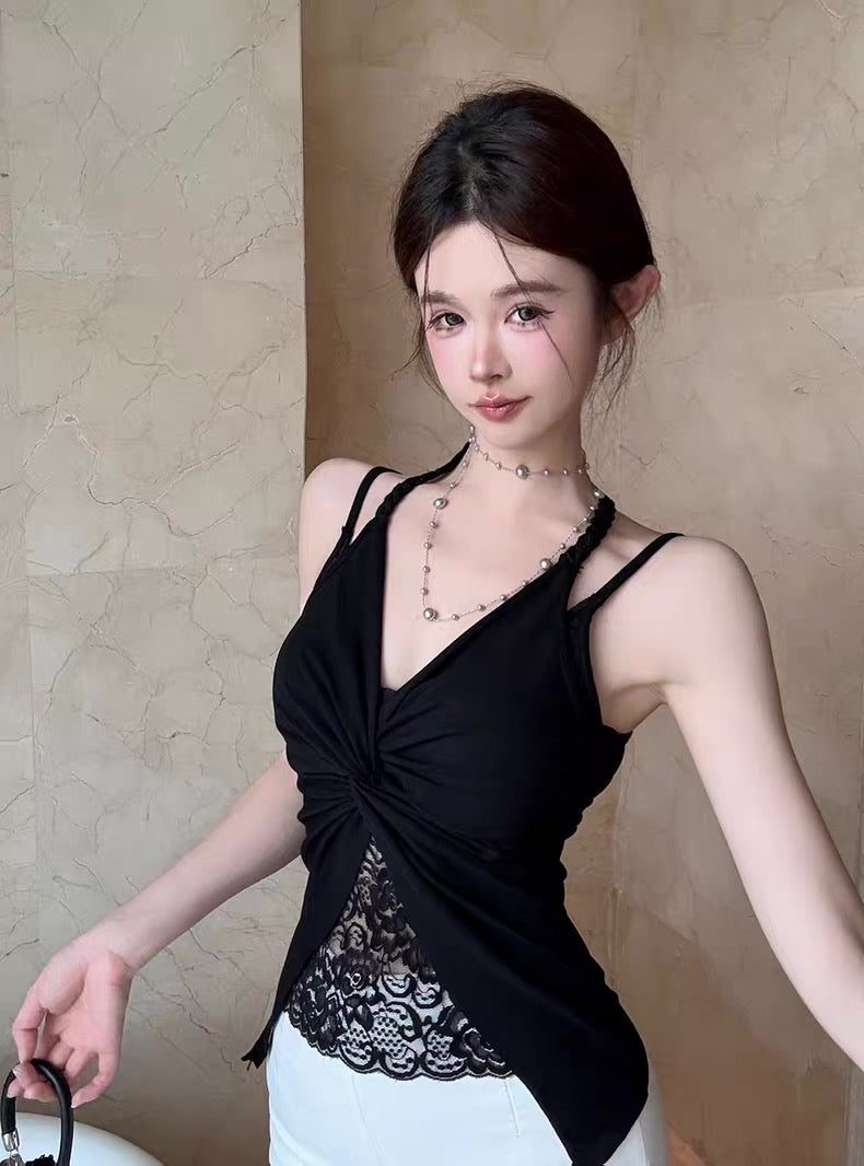Mix Lace Round Collar Singlet Top