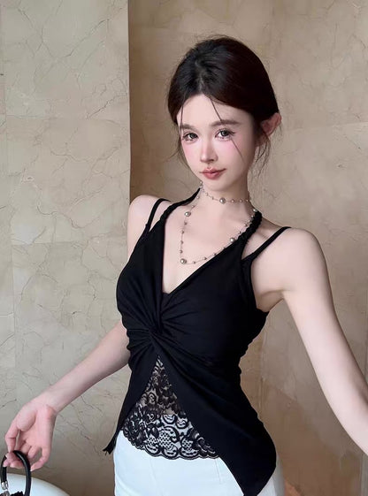 Mix Lace Round Collar Singlet Top