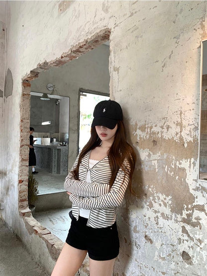 Stripe White Long Sleeve Top