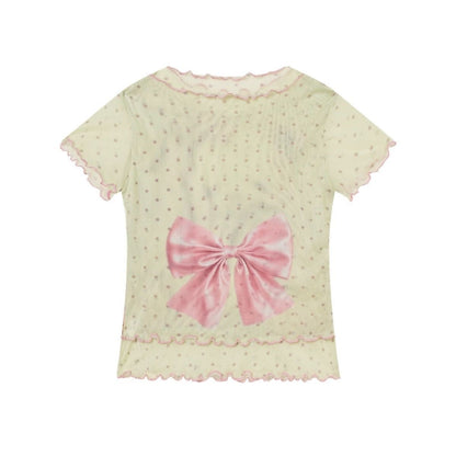 Teddy Pink Ribbon Mesh Top