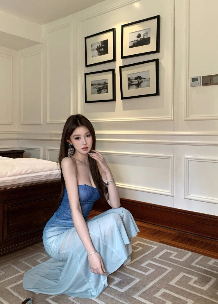 Ombré Blue Tube Long Dress