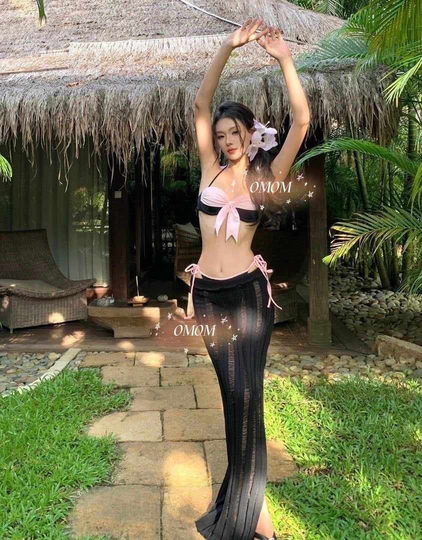 Black Pink Bikini BK21 Three Pieces Set