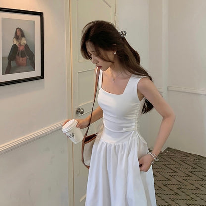 Side Tie Sleeveless White Long Dress