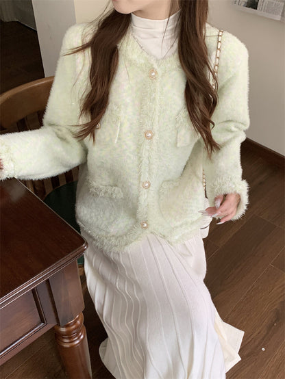Milky Mint Fuzzy Cardigan Top
