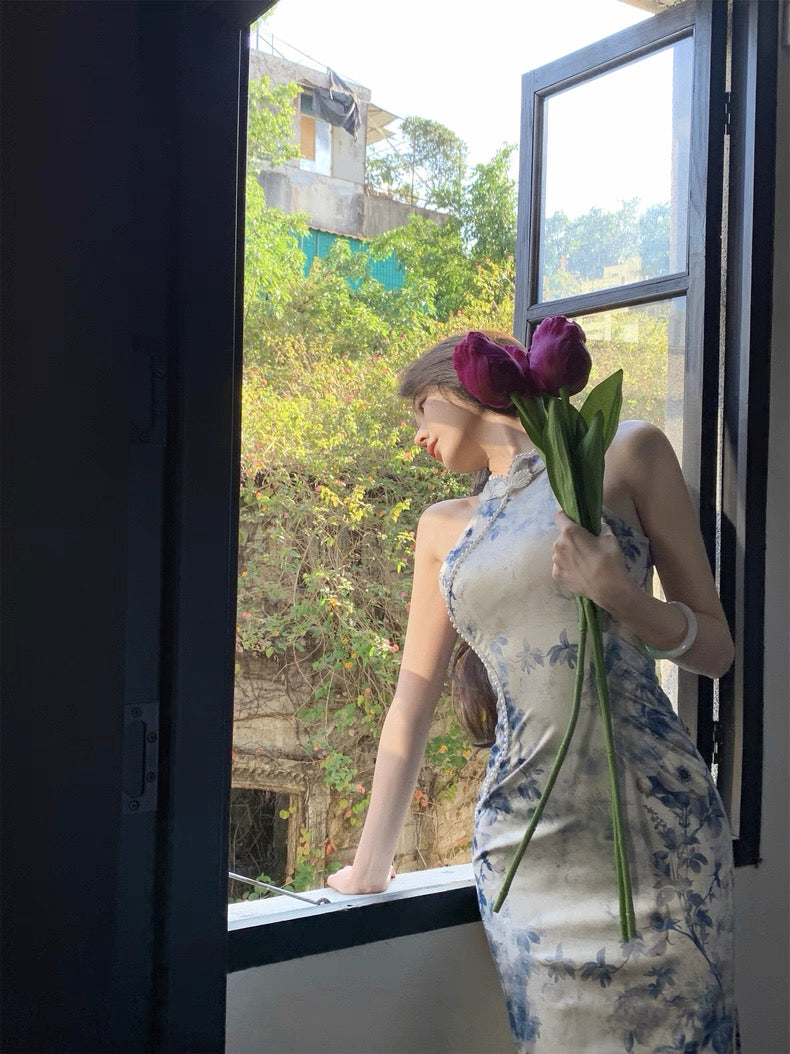 Blue Flo Cheongsam CD026 Long Dress (S, M, L)