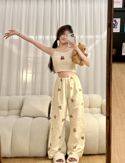Teddy Strap Top + Pants Two Pieces Set Homewear Pyjamas