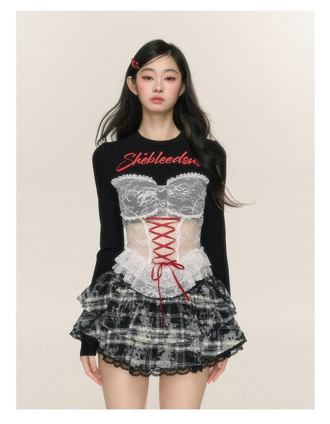 Lace Up Black Long Sleeve Crop Top