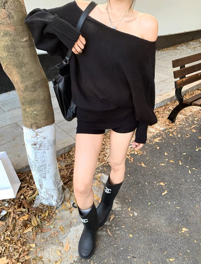 Black Top + Shorts Two Piece Set