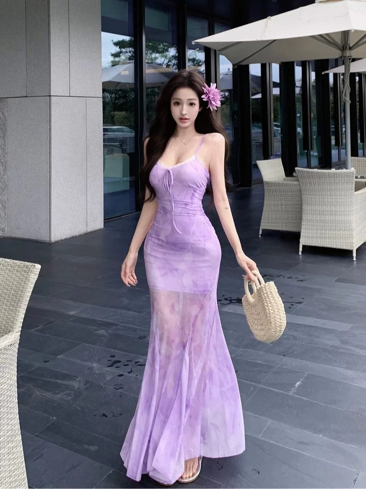 Lace Collar Blue, Purple Long Dress (S, M)