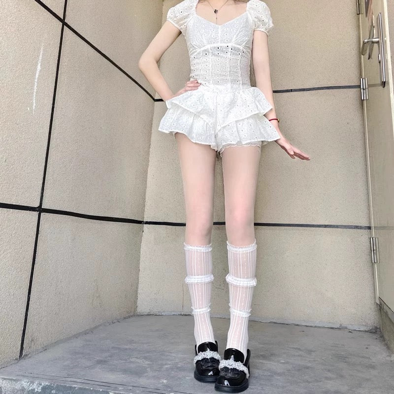 S006 Lace Socks (White, Grey)