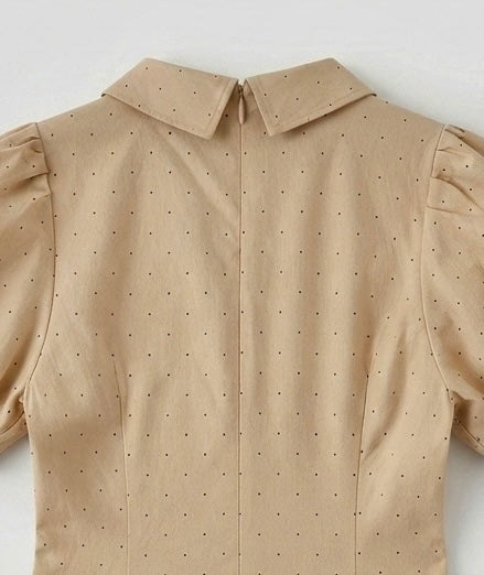 Khaki Puff Sleeve Mini Dot Dress