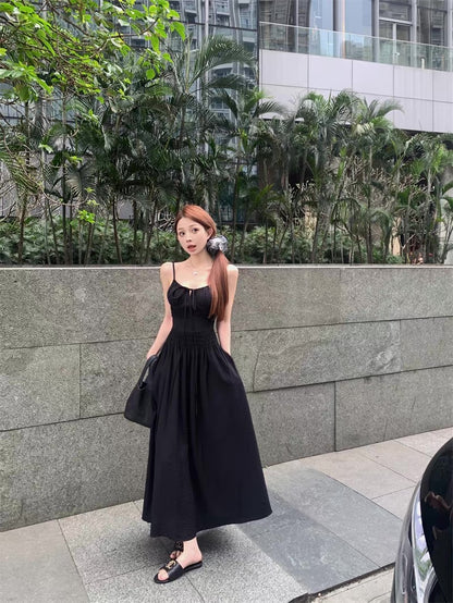 Bareback Summer Strap Dress (Black)