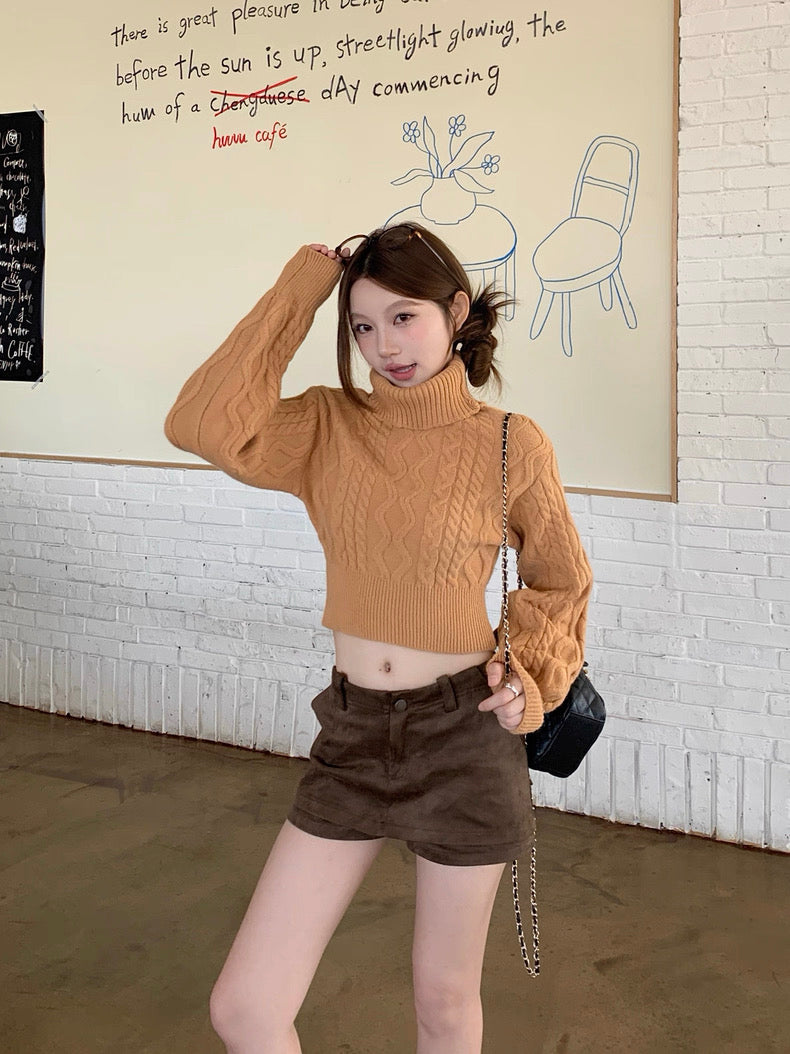 Multi Wear Off Shoulder Long Sleeve Crop Knitted Top With Collar