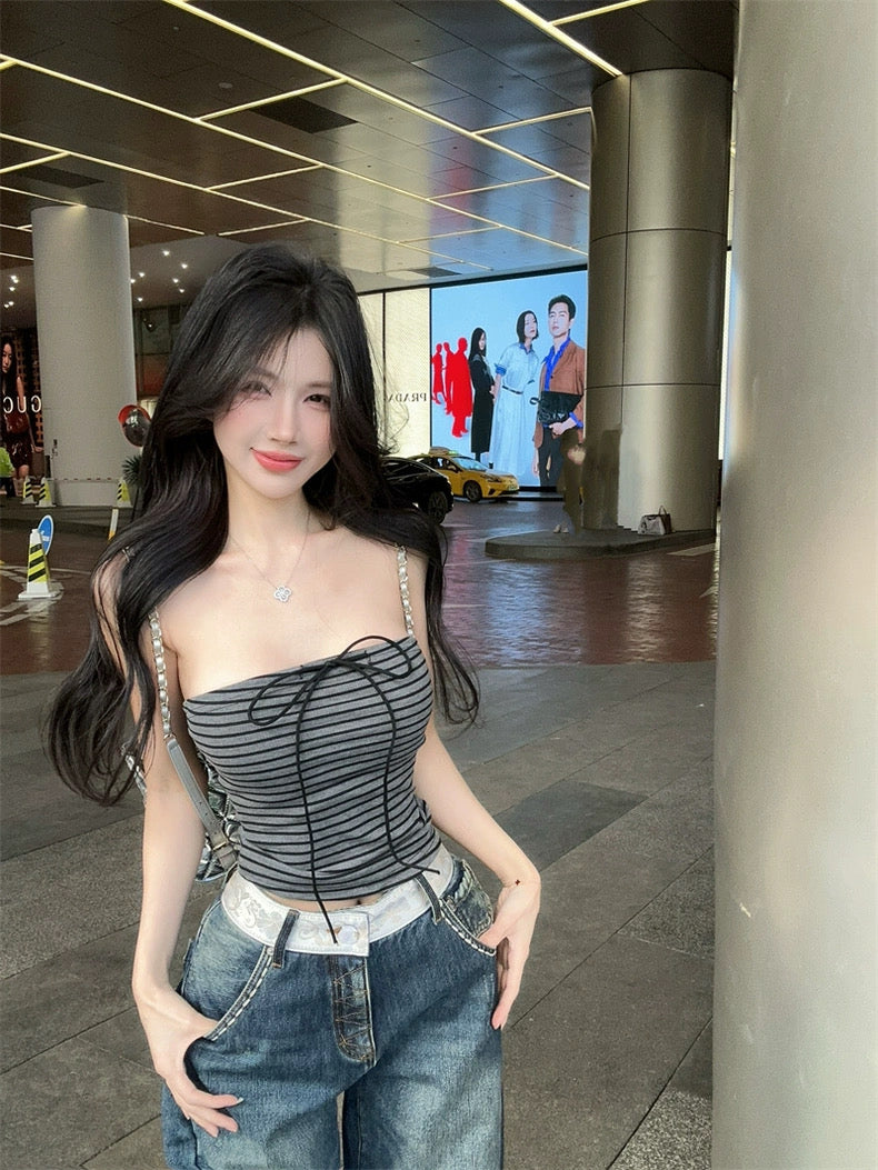 Black Stripe Grey Tube Top