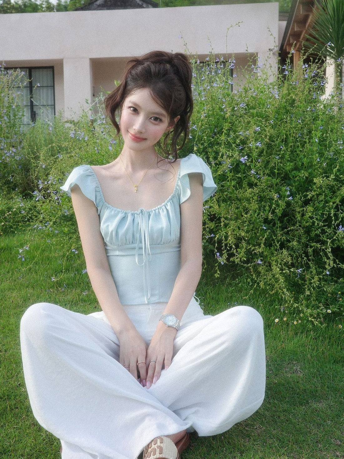 Blue Flare Sleeve Top