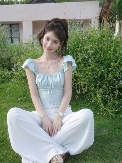 Blue Flare Sleeve Top