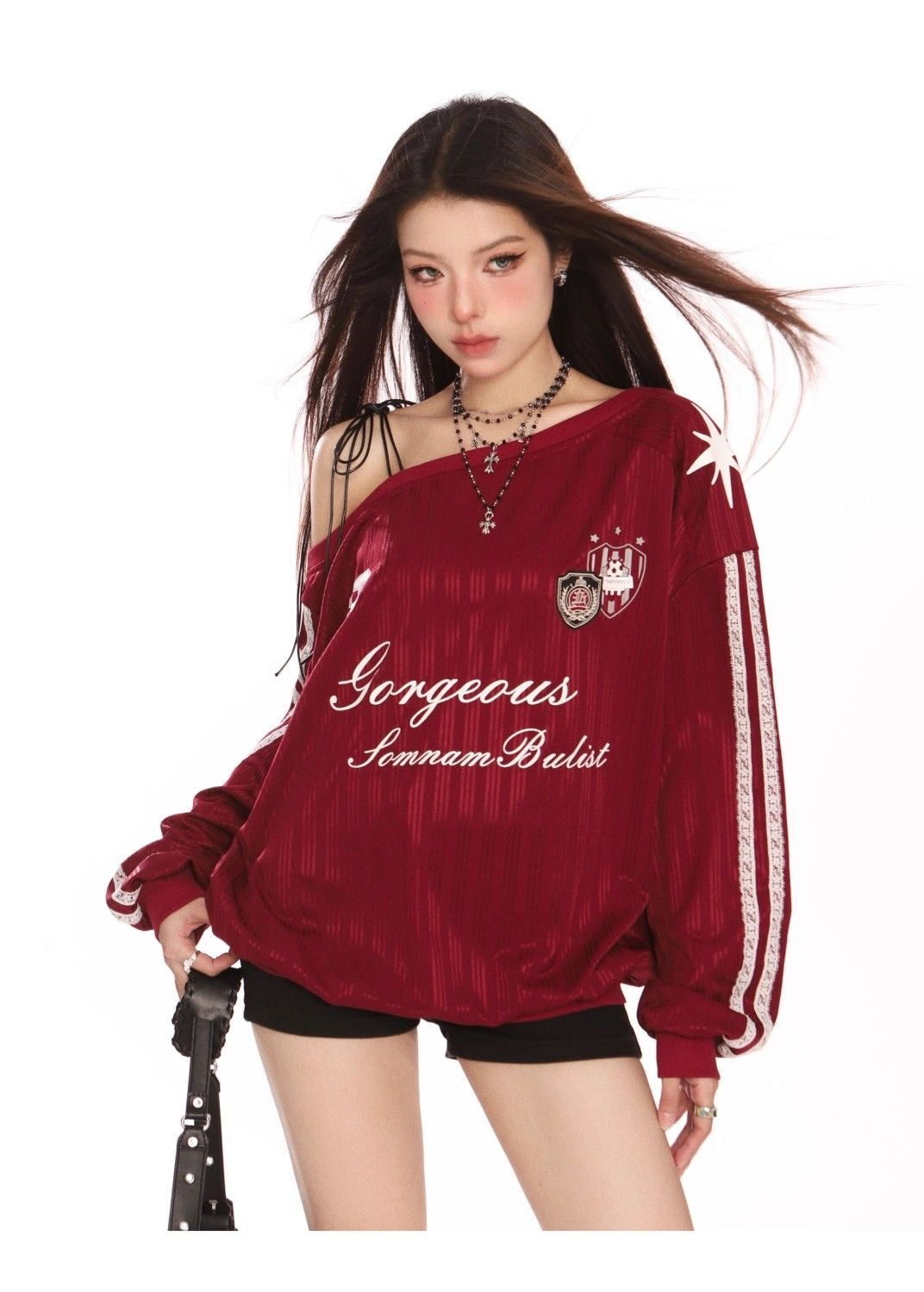 No23 Off Side Shoulder Long Sleeve Ball Tee Top