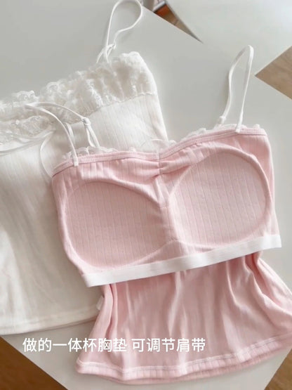 Mix Lace Strap Tube Top (Pink, Green, White, Blue)