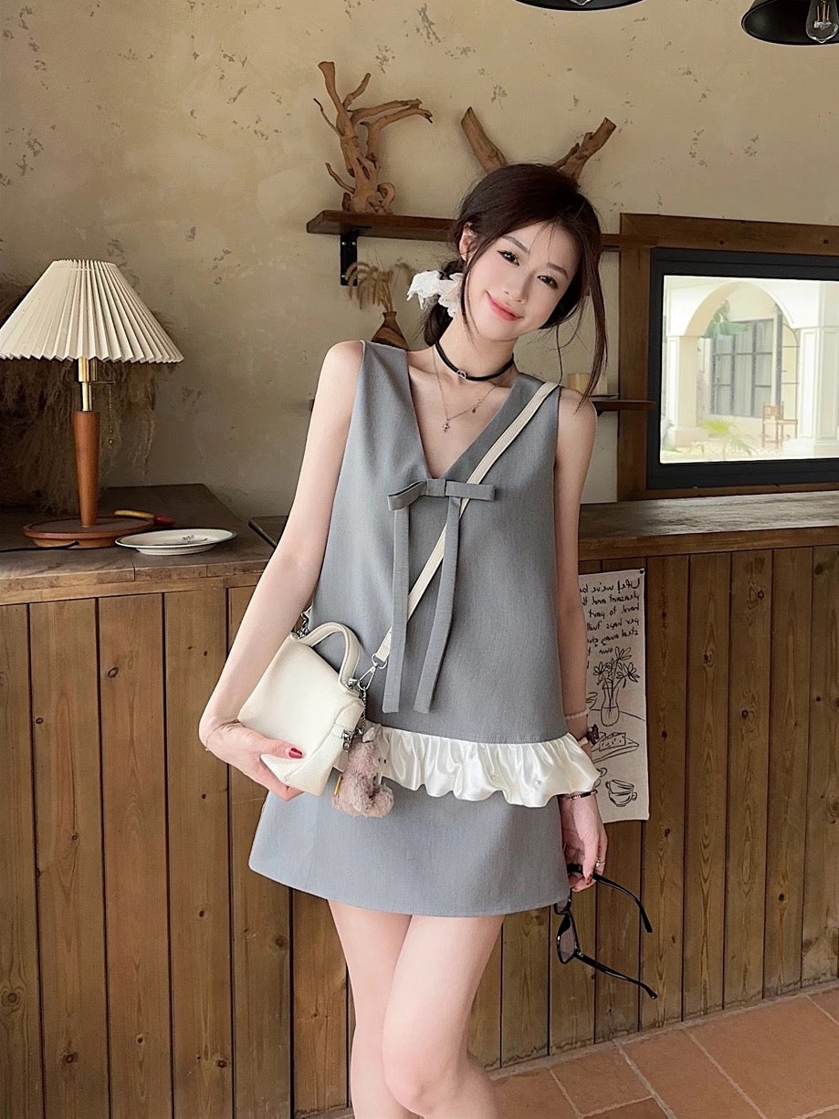 Elle Sleeveless Top + Skirt Two Piece Set (Grey, Black)