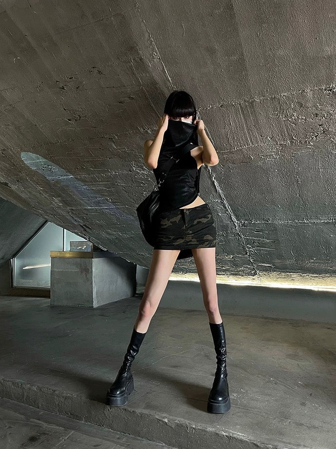 Army Print Low Waist Mini Skirt