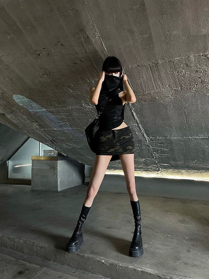 Army Print Low Waist Mini Skirt