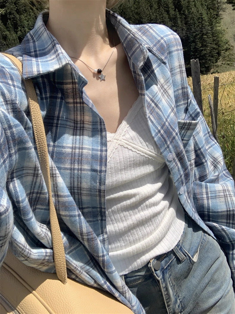 Blue Grid Long Sleeve Shirt
