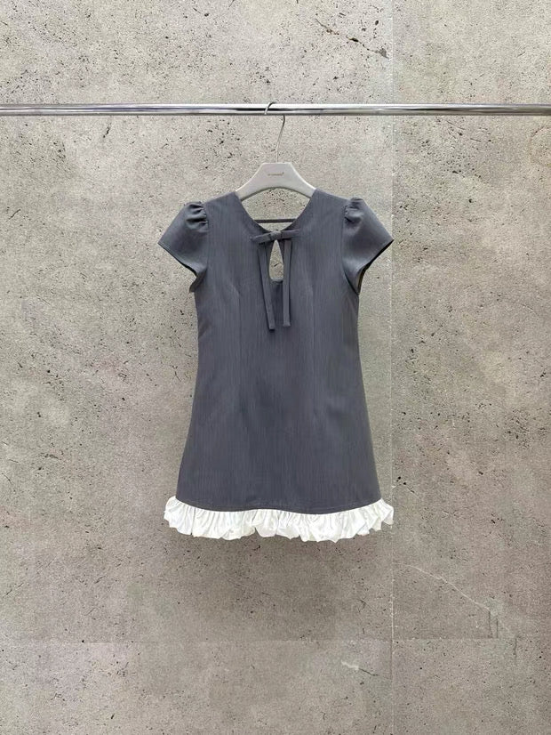 Puff Sleeve Dress (Black, Grey)