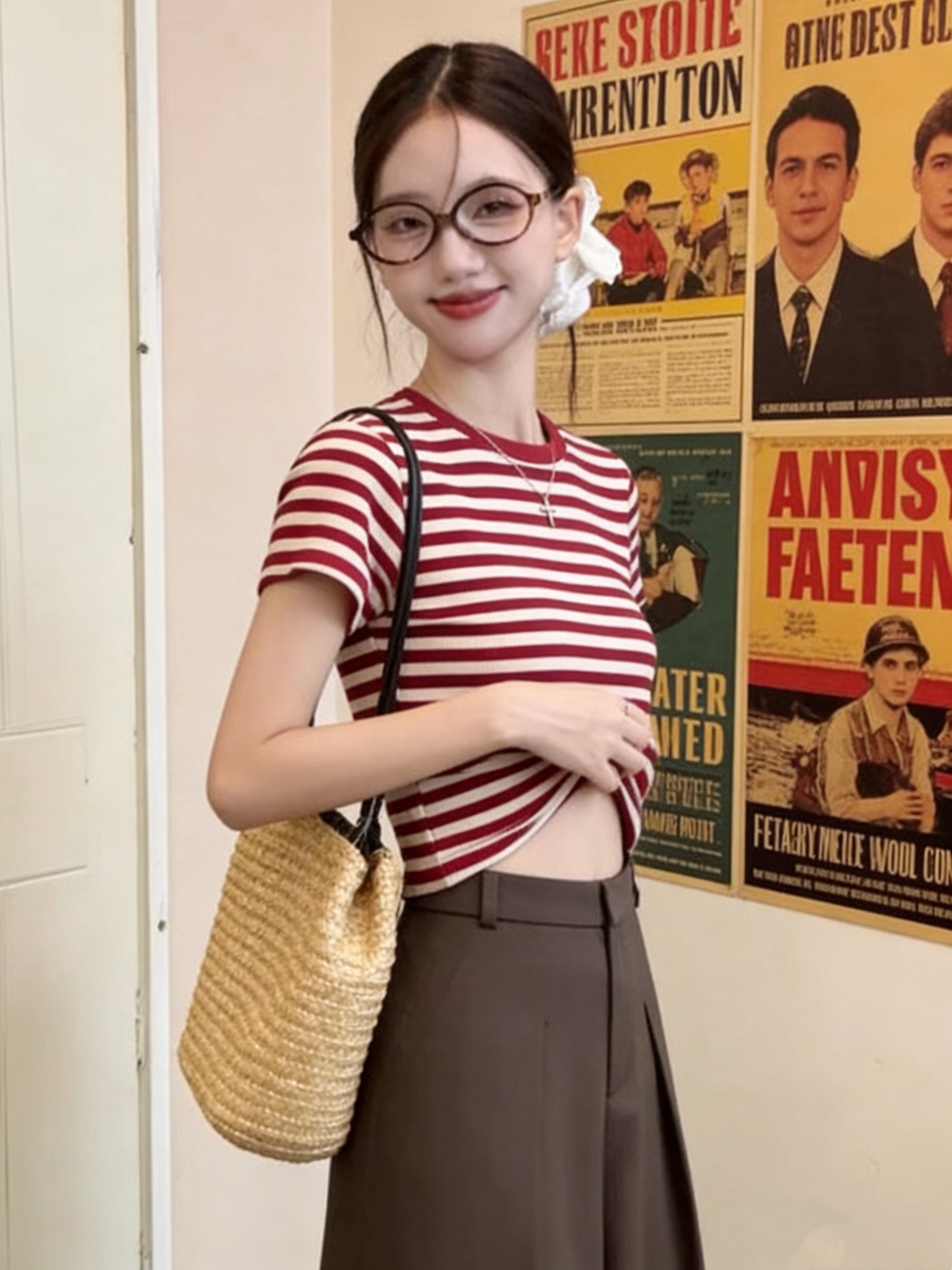 Two Tone Stripe Crop Top