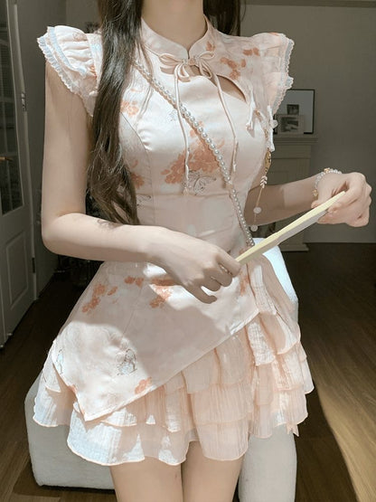 Orange Cheongsam CD023 Short Dress