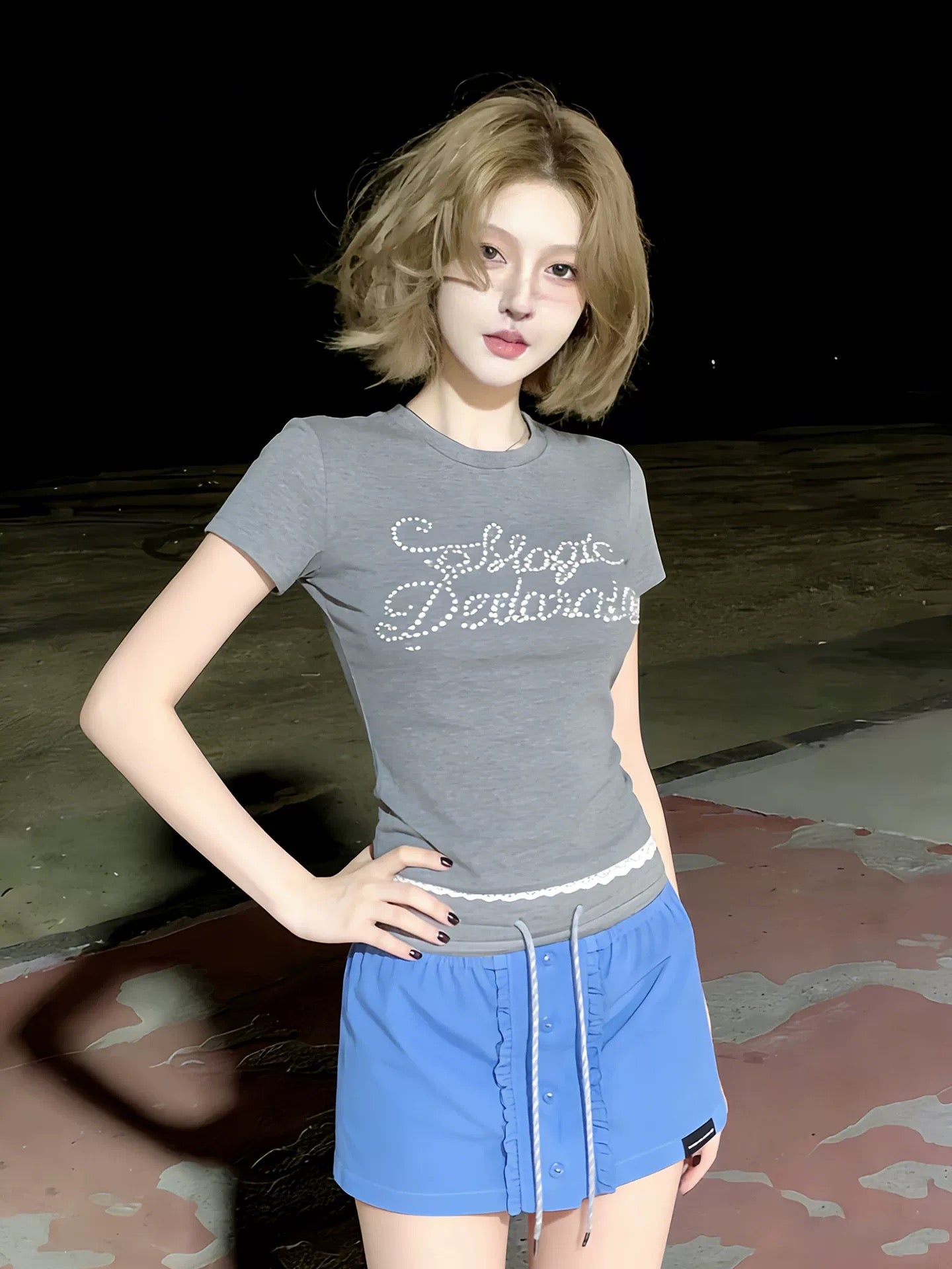 Pearl Mix Lace Top (Grey, Black)