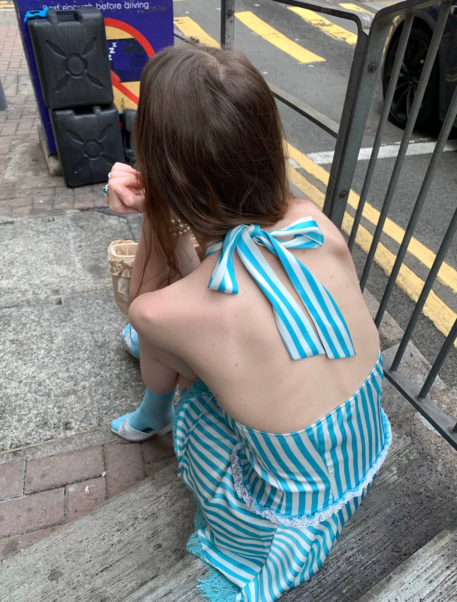 Round Collar Mint Stripe Mini Dress 限量