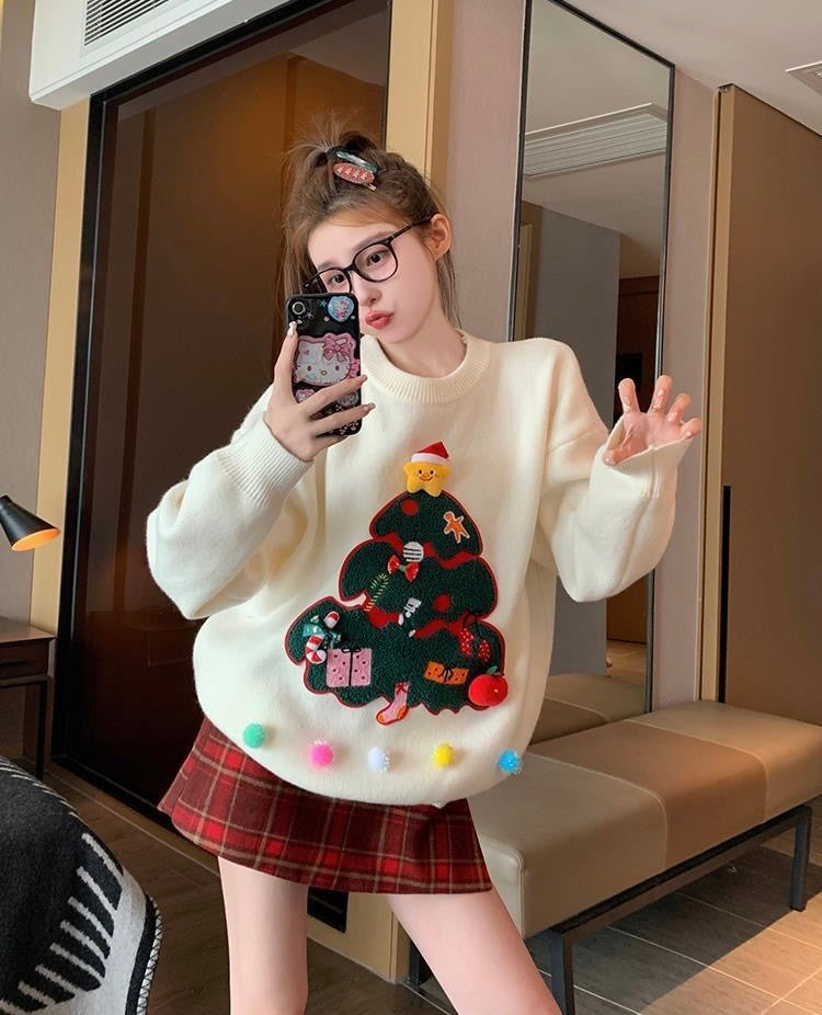 Christmas Tree Knitted Long Sleeve Top