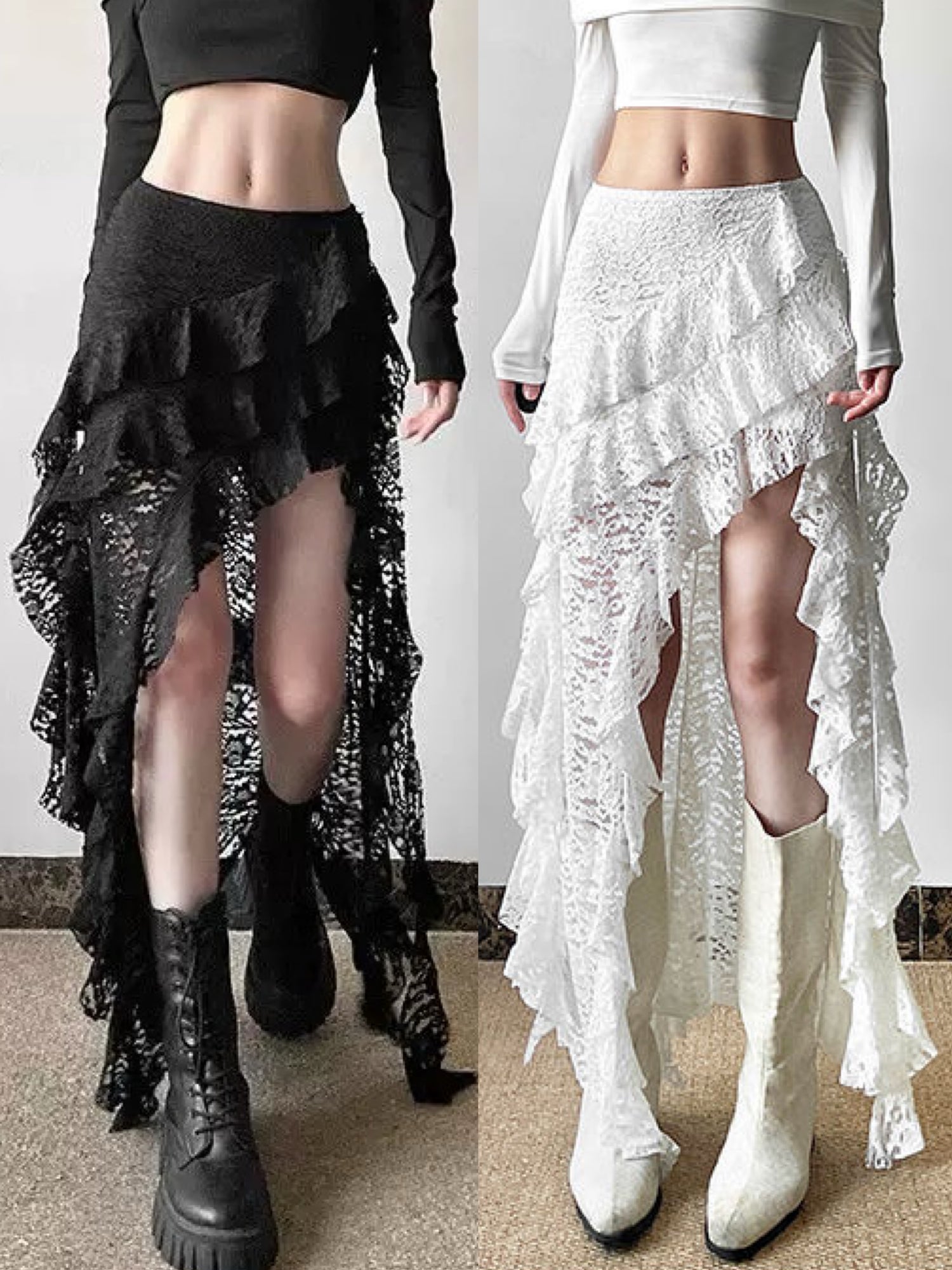 Unequal Lacey Slim Fit Skirt