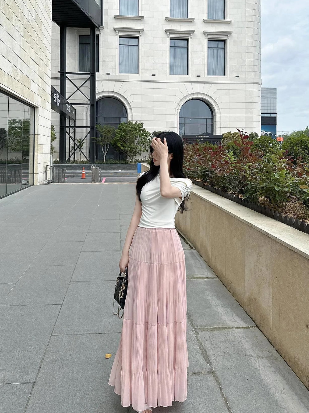 Pleated Chiffon Maxi Long Skirt