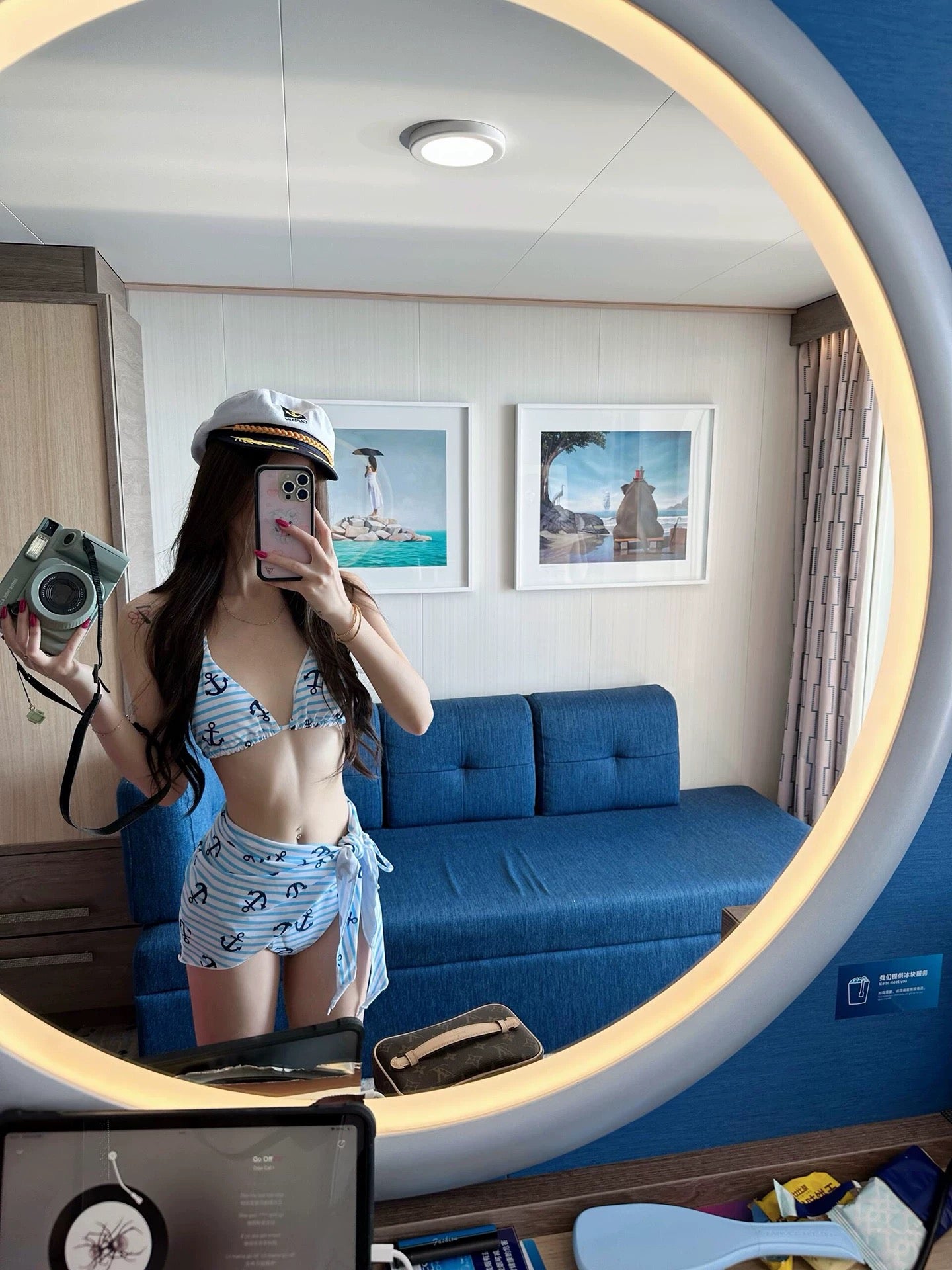 Blue Stripe Bikini BK50 Three Piece Set