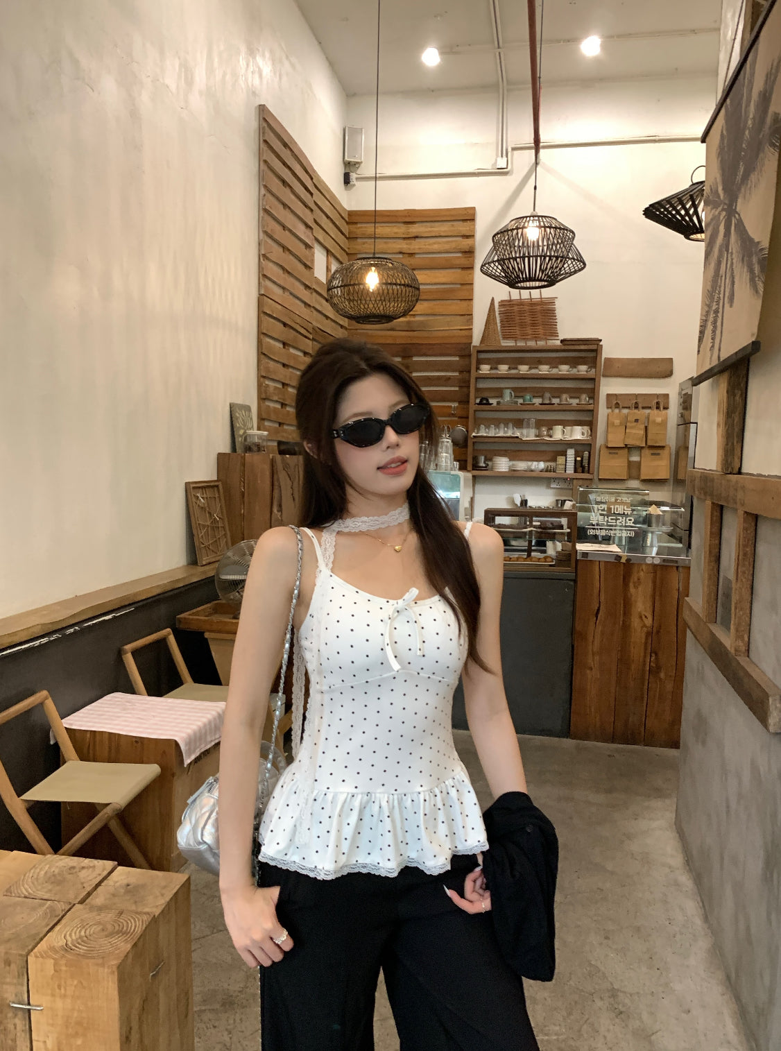 Polka Dot Top With Collar Strap