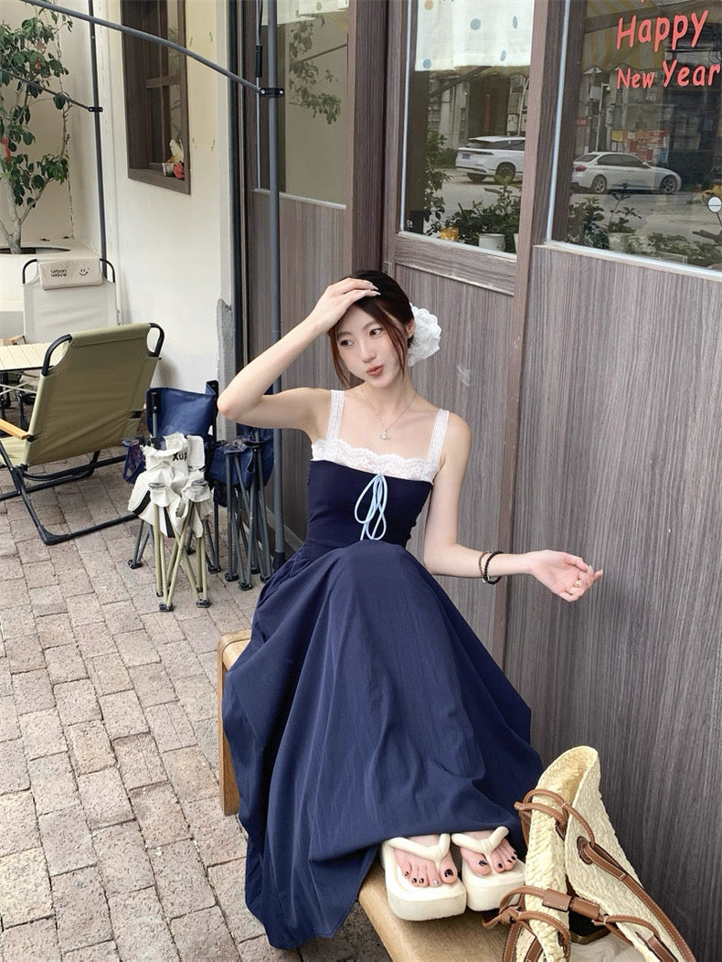 Laces Strap Navy Long Dress