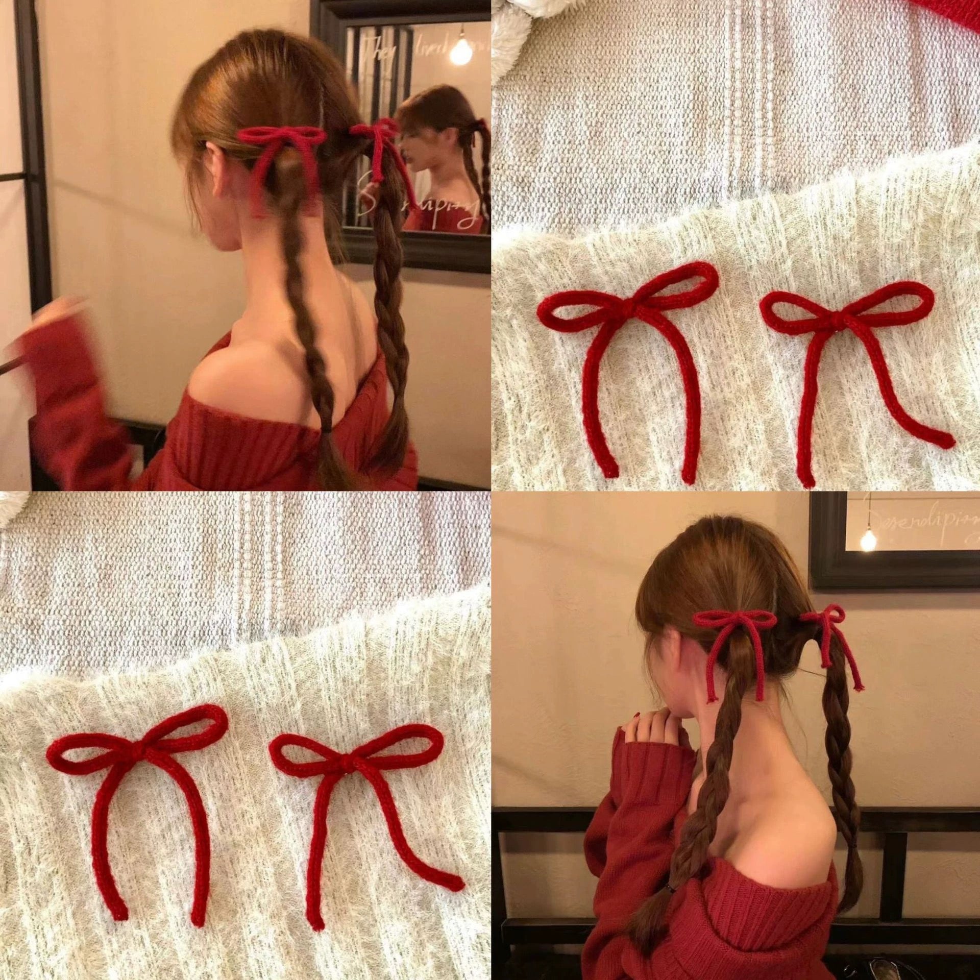 R008 Red Ribbon Hair Clip