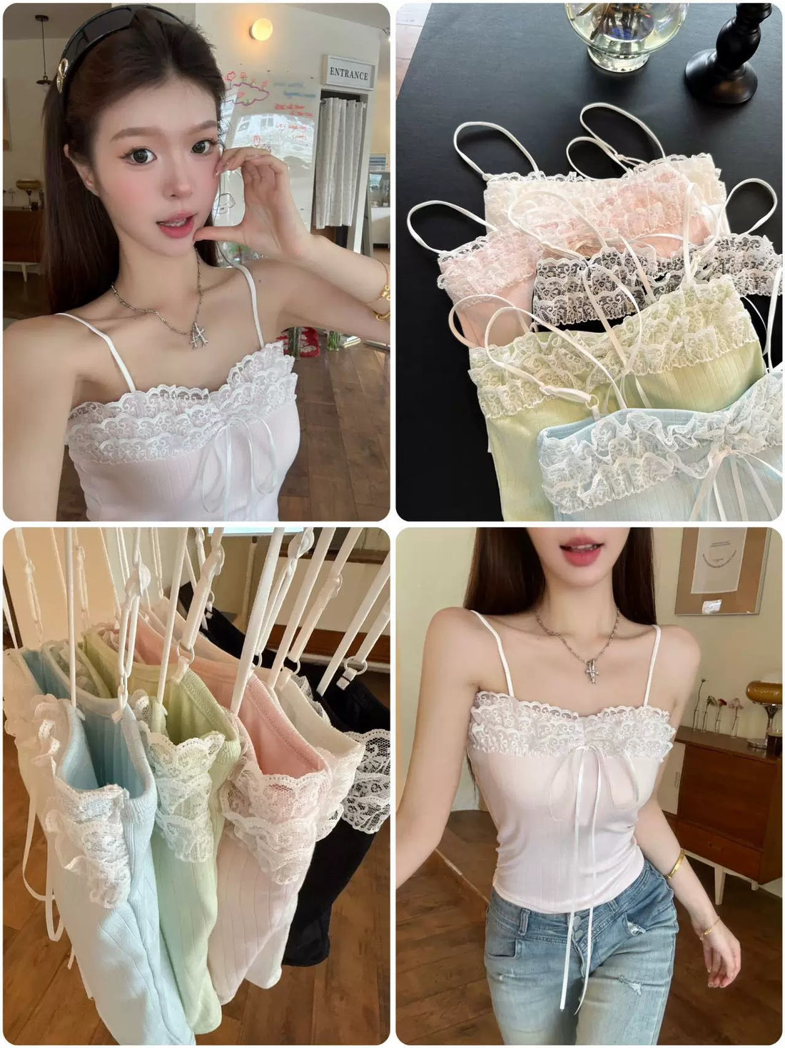 Mix Lace Strap Tube Top (Pink, Green, White, Blue)