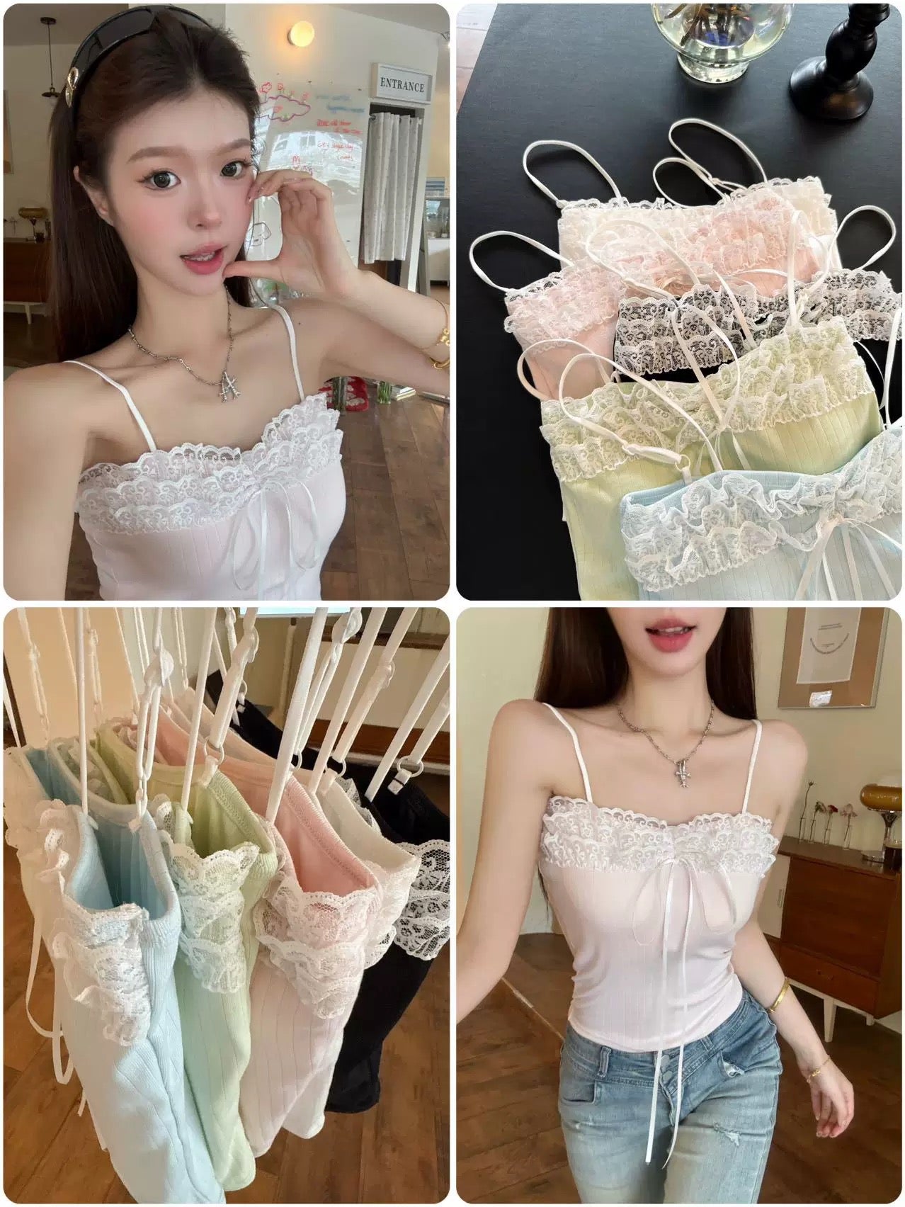 Mix Lace Strap Tube Top (Pink, Green, White, Blue)