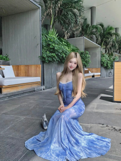 Lace Collar Blue, Purple Long Dress (S, M)