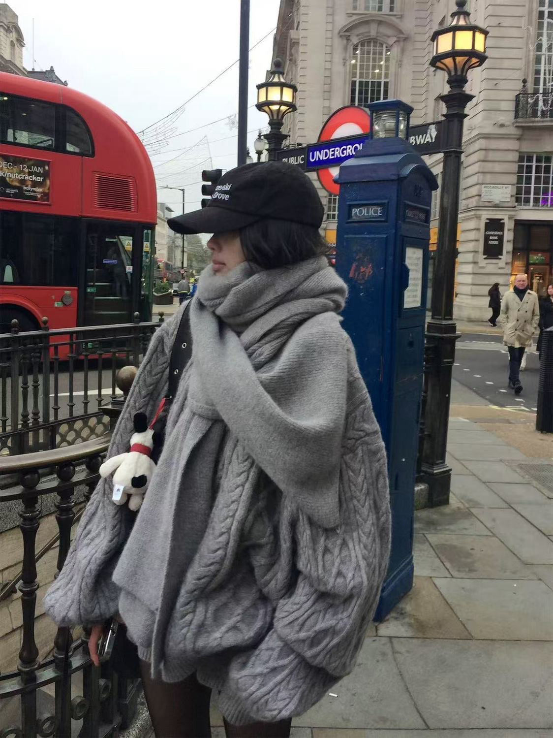 Grey Knitted Top + Shorts + Scarf Three Piece Set