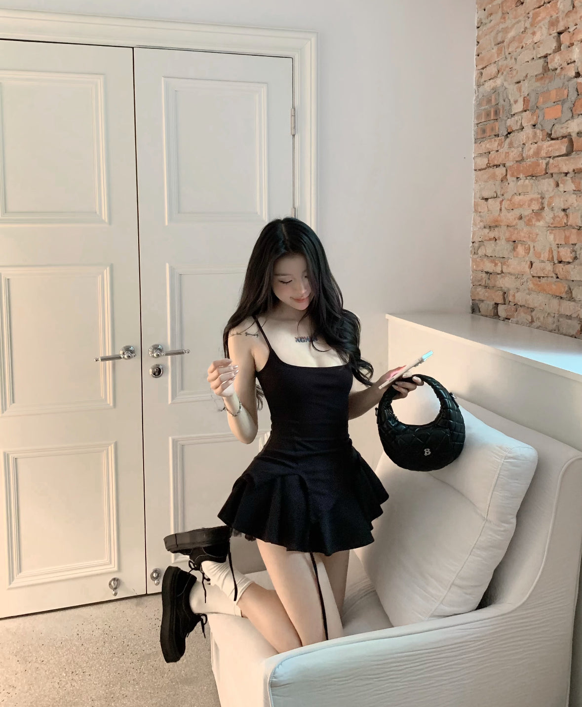 Jennie Black Mix Laces Mini Romper Dress